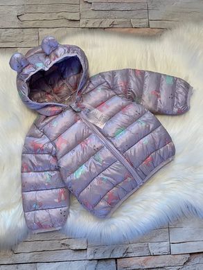 Демісезонна дитяча куртка на дівчинку, куртка з вушками на капюшоні, на 1-5 років, фіолетова, 100, Дівчинка, 42, 33, 26, 34, 98 см, Поліестер, Нейлон