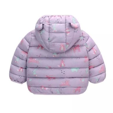 Демісезонна дитяча куртка на дівчинку, куртка з вушками на капюшоні, на 1-5 років, фіолетова, 100, Дівчинка, 42, 33, 26, 34, 98 см, Поліестер, Нейлон