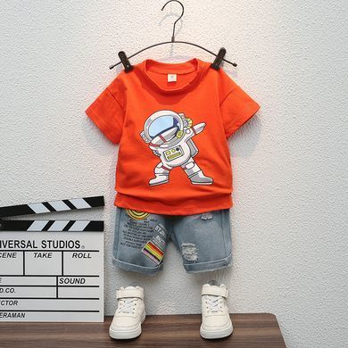 Летний костюм с джинсовыми шортами для мальчика 12282, 90 (86 см), Мальчик, 37, 29, 29, 86 см, Трикотаж, джинс
