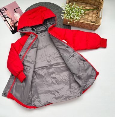 Детская куртка-пальто с капюшоном на 3-8 лет, красная, 150 (134 см), Мальчик / Девочка, 67, 48, 58, 134 см, Полиэстер, Нейлон, Замер рукава - от ворота