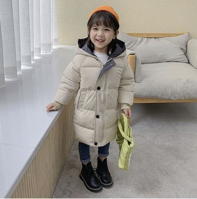 Детская куртка-пальто с капюшоном на 3-8 лет, молочная, 140 (128 см), Мальчик / Девочка, 64, 45, 53, 128 см, Полиэстер, Нейлон, Замер рукава - от ворота