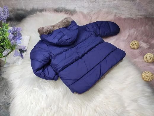 Двостороння куртка на хутрі Вушка ведмедя, синя, 100 (92 см), Мальчик / Девочка, 40, 35, 32, 92 см, Полиэстер, Махра