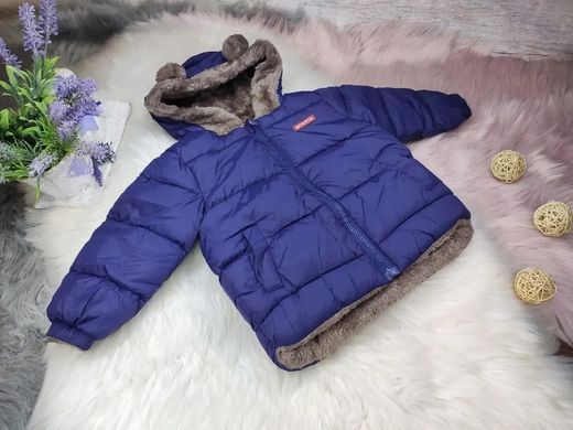 Двостороння куртка на хутрі Вушка ведмедя, синя, 100 (92 см), Мальчик / Девочка, 40, 35, 32, 92 см, Полиэстер, Махра