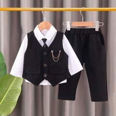 Нарядный костюм-тройка для мальчика (жилетка + рубашка + галстук + брюки), 213, 80, Мальчик, 32, 27, 47, 6, 80 см, Трикотаж