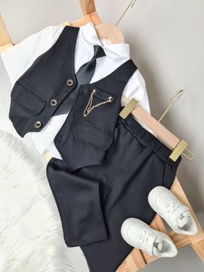 Нарядний костюм-трійка для хлопчика на 1-2-3 роки (жилетка + сорочка + краватка + штани), 213, 80, Хлопчик, 32, 27, 47, 6, 80 см, Трикотаж
