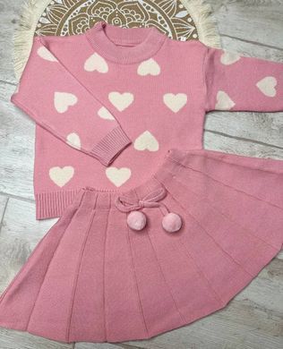В'язаний костюм зі спідницею для дівчинки, Сердечки 0298, 90 (92 см), Дівчинка, 31, 28, 34, 92 см, 22, Трикотаж, Замір рукава - від ворота