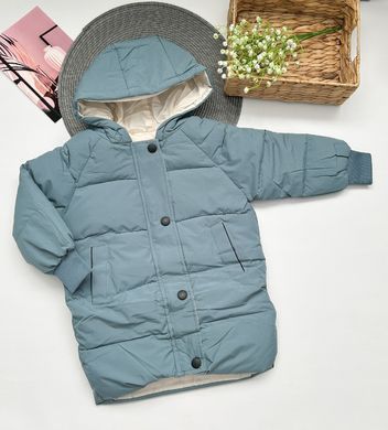 Детская куртка-пальто с капюшоном на 3-8 лет, голубая, 140 (128 см), Мальчик / Девочка, 61, 45, 52, 128 см, Полиэстер, Нейлон, Замер рукава - от ворота
