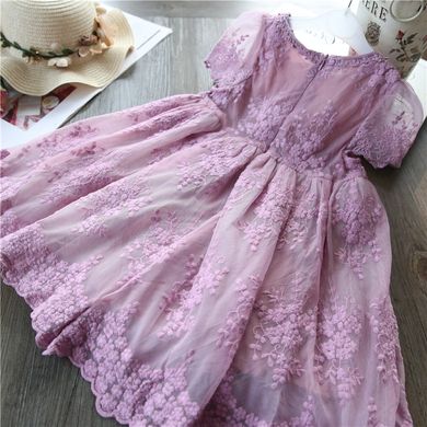 Гарна сукня з вишивкою по фатину Квіти, фіолетова, 130, Дівчинка, 67, 31, 24, 122 см, Фатин, Бавовна