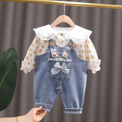 Костюм для девочки (комбинезон + блузка) 0135, 80 (80 см), Девочка, 35, 29, 28, 47, 24, 32, 80 см, Хлопок, джинс