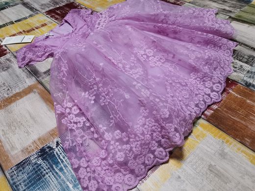 Красивое платье из фатина с вышивкой Цветы, фиолетовое, 130, Девочка, 67, 31, 24, 122 см, Фатин, Хлопок