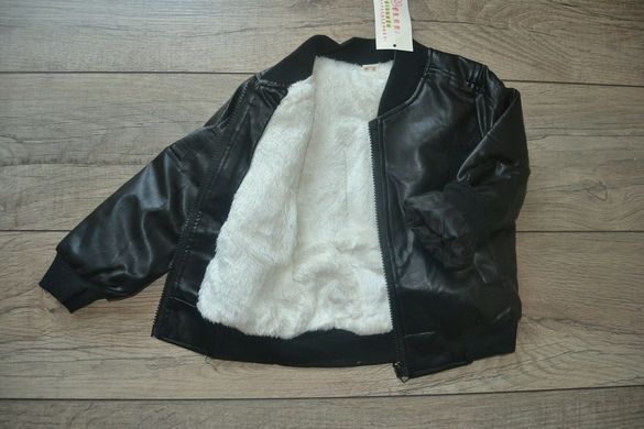 Куртка детская из эко-кожи на меховой подкладке, черная, 160, Мальчик, 58, 48, 51, 140 см, Эко-кожа, Махра