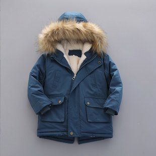 Куртка-парка на мальчика 3-8 лет, голубая, 140 (128 см), Мальчик, 55, 42, 48, 128 см, Полиэстер, Махра