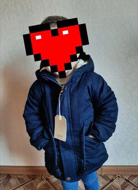Куртка-парка на хлопчика 2-6 років, синя, 100, Хлопчик, 42, 33, 33, 92 см, Котон, Махра