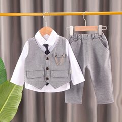 Нарядный костюм-тройка для мальчика (жилетка + рубашка + галстук + брюки), 214, 80, Мальчик, 32, 27, 47, 6, 80 см, Трикотаж