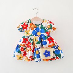 Літня сукня з сумочкою для дівчинки Жовто-сині квіти 0060, 80, Дівчинка, 40, 25, 80 см, Котон