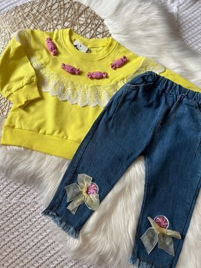 Костюм с джинсами для девочки Конфеты, 0140, 80 (80 см), Девочка, 35, 29, 35, 44, 25, 80 см, Трикотаж, джинс