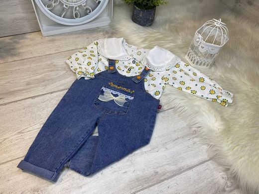 Костюм для дівчинки (комбінезон + блузка) 0136, 90 (86 см), Дівчинка, 37, 32, 30, 57, 26, 32, 86 см, Бавовна, джинс