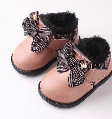 Утеплені черевики для дівчинки Бантик р.15-19, пудра_2136, 15, Эко-кожа, Хутро, Дівчинка, 11, Стопа має бути менша за устілку на 1 см!