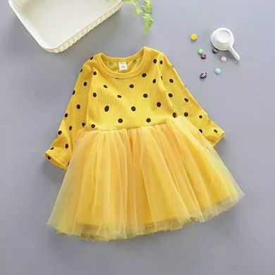 Платье в горошек на девочку желтое, 90, Девочка, 46, 23, 27, 80 см, Трикотаж