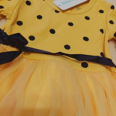 Сукня в горошок на дівчинку жовта, 90, Дівчинка, 46, 23, 27, 80 см, Трикотаж