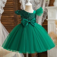 Зелена святкова сукня з паєтками для дівчинки, 7042, 120, Дівчинка, 65, 32, 116 см, Атлас, фатин, Бавовна, Щоб сукня була настільки пишною, як на фото - необхідний додатковий під'юбник.