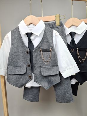 Нарядний костюм-трійка для хлопчика на 1-2-3 роки (жилетка + сорочка + краватка + штани), 214, 110, Хлопчик, 37, 32, 55, 32, 98 см, Бавовна 95%, Трикотаж