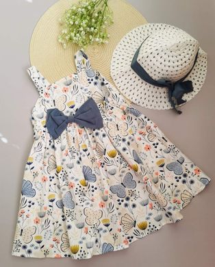 Літнє плаття для дівчинки в метелики + капелюшок 0048, 80, Дівчинка, 46, 25, 80 см, Бавовна 95%, Бавовна
