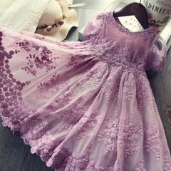 Красивое платье из фатина с вышивкой Цветы, фиолетовое, 120, Девочка, 64, 29, 24, 110 см, Фатин, Хлопок