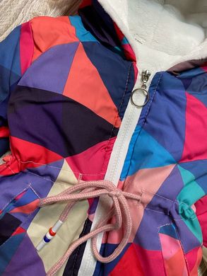 Куртка-парка для дівчинки, Різнокольорові трикутники, 150, Дівчинка, 69, 47, 44, 128 см, Котон, Махра
