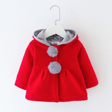 Трикотажне пальто с капюшоном для дівчинки на 1-3 роки, червоне, 100, Дівчинка, 41, 29, 28, 92 см, Трикотаж, Трикотаж