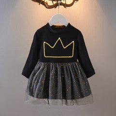 Трикотажна сукня на дівчинку Корона, чорна, 110, Дівчинка, 59, 30, 38, 110 см, Трикотаж, Трикотаж
