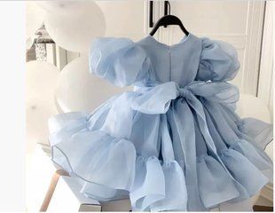 Объемное голубое платье для девочки, 0024, 90 (92 см), Девочка, 49, 26, 92 см, Атлас, фатин, Хлопок