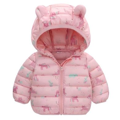 Демисезонная детская куртка на девочку, куртка с ушками на капюшоне, на 1-5 лет, розовая, 80, Девочка, 37, 30, 24, 29, 86 см, Полиэстер, Нейлон