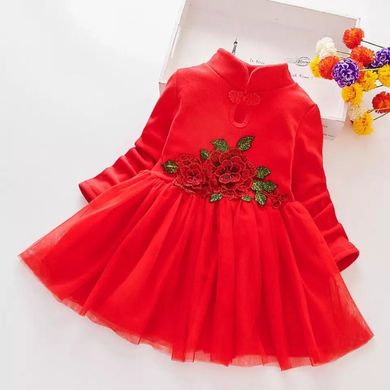 Трикотажное платье Розы, красное, 90, Девочка, 42, 24, 29, 86 см, Трикотаж, Трикотаж
