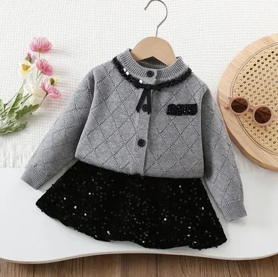 Костюм для девочки кардиган и блестящая юбка, 0793, 90 (92 см), Девочка, 34, 32, 32, 92 см, 23, Трикотаж