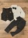Нарядный костюм-тройка для мальчика на 1-2-3 года (жилетка + рубашка + бабочка+ брюки), темно-серый, Эмблема, 90, Мальчик, 38, 29, 33, 48, 48, 30, 86 см, Хлопок 95%, Трикотаж