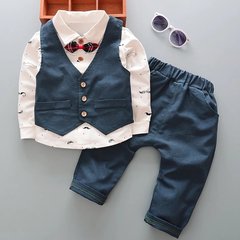 Нарядний костюм-трійка (жилетка + штани + сорочка + метелик) на хлопчика 1-2-3 роки, Вусики синій, 100, Хлопчик, 38, 31, 31, 51, 31, 92 см, Бавовна 95%, Бавовна 95%
