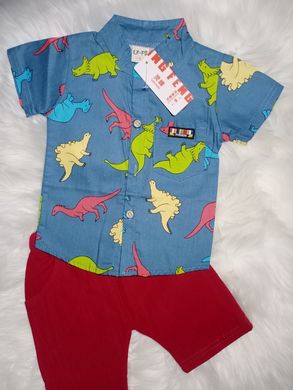Костюм з шортами і сорочкою Різнобарвні динозаври, 80, Хлопчик, 34, 27, 29, 80 см, Бавовна 95%, Бавовна 95%