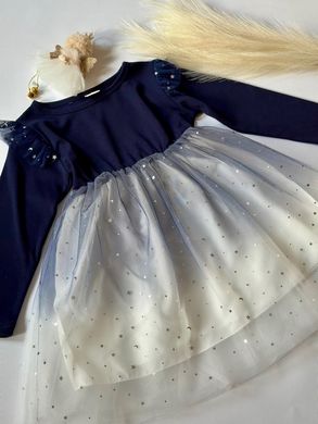 Трикотажне плаття з фатином Синій градієнт, 0083, 90, Дівчинка, 52, 32, 92 см, Трикотаж, фатин