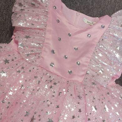 Нарядное платье с блестками и стразами для девочки, розовое, 110, Девочка, 61, 29, 23, 98 см, Алталс, фатин, Хлопок