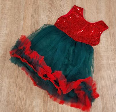 Новорічна сукня для дівчинки зелено-червона, 80, Дівчинка, 50, 24, 80 см, Щоб сукня була настільки пишною, як на фото - необхідний додатковий під'юбник.
