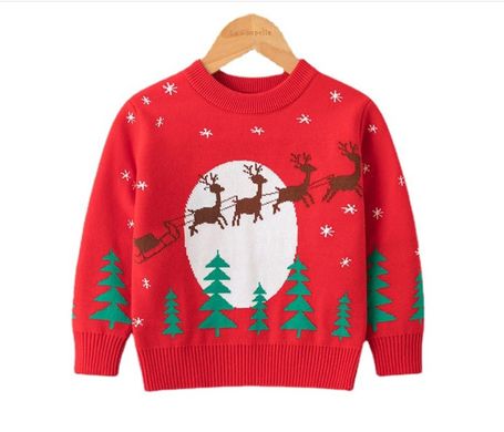 Детский новогодний свитер, красный, 100, Мальчик / Девочка, 37, 30, 32, 98 см, Акрил