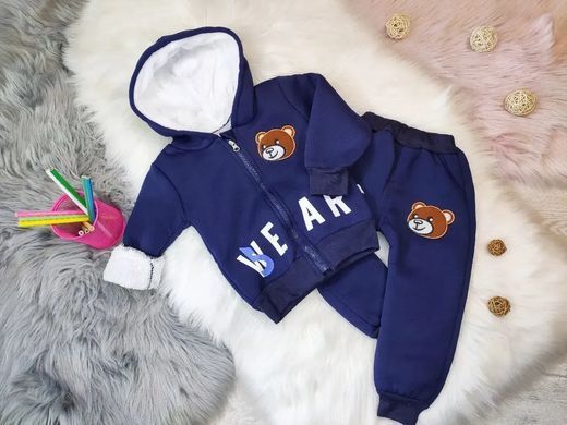 Костюм на хутрі Ведмедик, синій, 80 (80 см), Мальчик, 36, 30, 30, 47, 27, 80 см, Трикотаж, Трикотаж, Махра