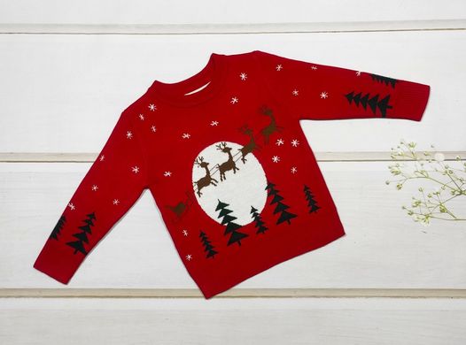 Дитячий новорічний светр, червоний, 100, Хлопчик / Дівчинка, 37, 30, 32, 98 см, Акрил