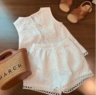 Білий ажурний комплект із шортами, 12355, 80 (80 см), Дівчинка, 30, 28, 20, 80 см, Бавовна