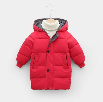 Дитяча куртка-пальто з капюшоном на 3-8 років, червона, 110, Хлопчик / Дівчинка, 59, 41, 43, 104 см, Поліестер, Нейлон, Замір рукава - від ворота