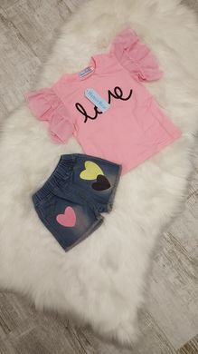 Костюм с джинсовыми шортами Love, 12130, 100 (92 см), Девочка, 39, 29, 25, 21, 92 см, Трикотаж, джинс
