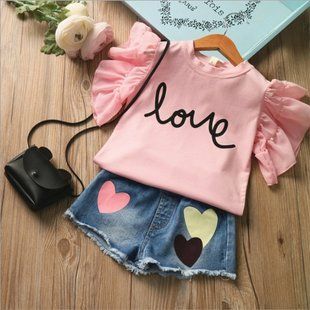 Костюм с джинсовыми шортами Love, 12130, 100 (92 см), Девочка, 39, 29, 25, 21, 92 см, Трикотаж, джинс