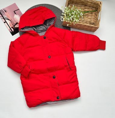 Детская куртка-пальто с капюшоном на 3-8 лет, красная, 110 (110 см), Мальчик / Девочка, 56, 40, 43, 110 см, Полиэстер, Нейлон, Замер рукава - от ворота