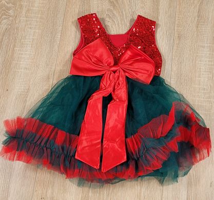 Новорічна сукня для дівчинки зелено-червона, 100, Дівчинка, 60, 28, 92 см, Щоб сукня була настільки пишною, як на фото - необхідний додатковий під'юбник.